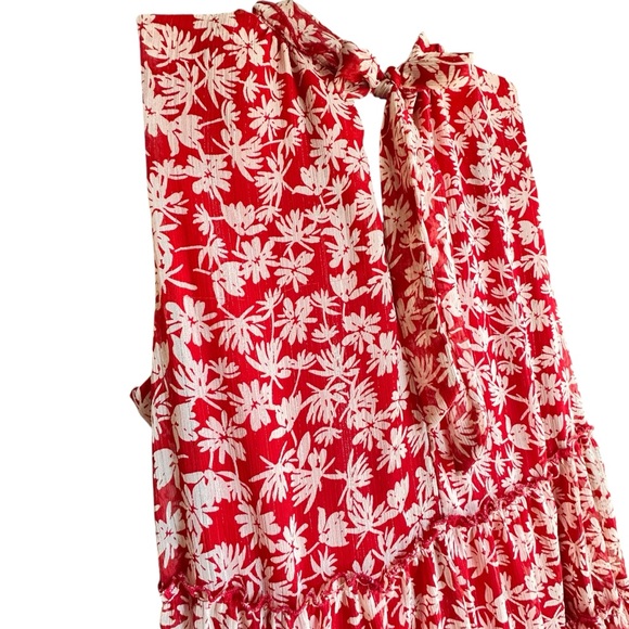 Sara Michelle Red and Off White Floral Dress 3 Tier, Faux Neck Floof XL - Picture 6 of 12
